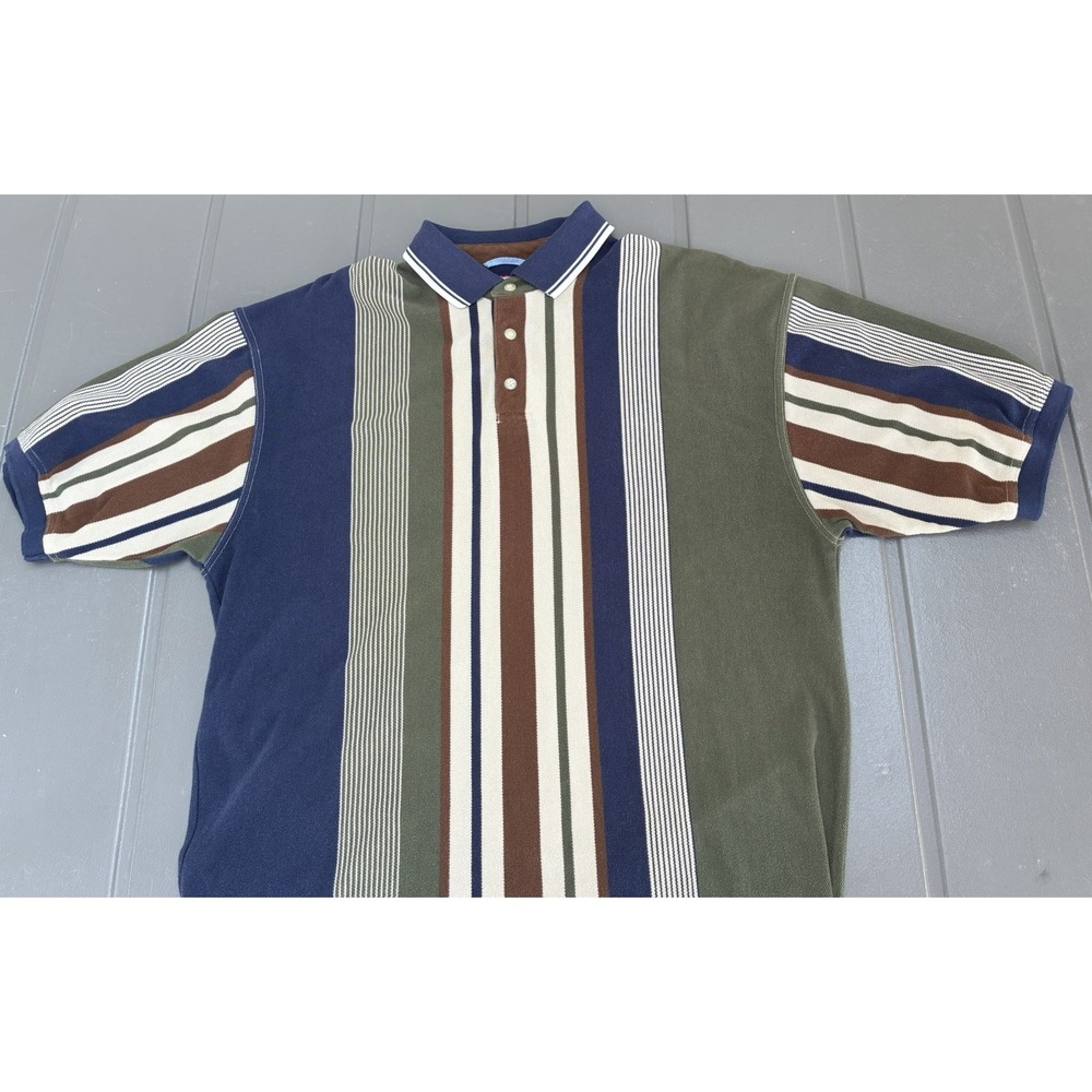 Vintage Bugle Boy Polo Shirt Mens Large 90s Vertical Stripe Multi Color Retro
